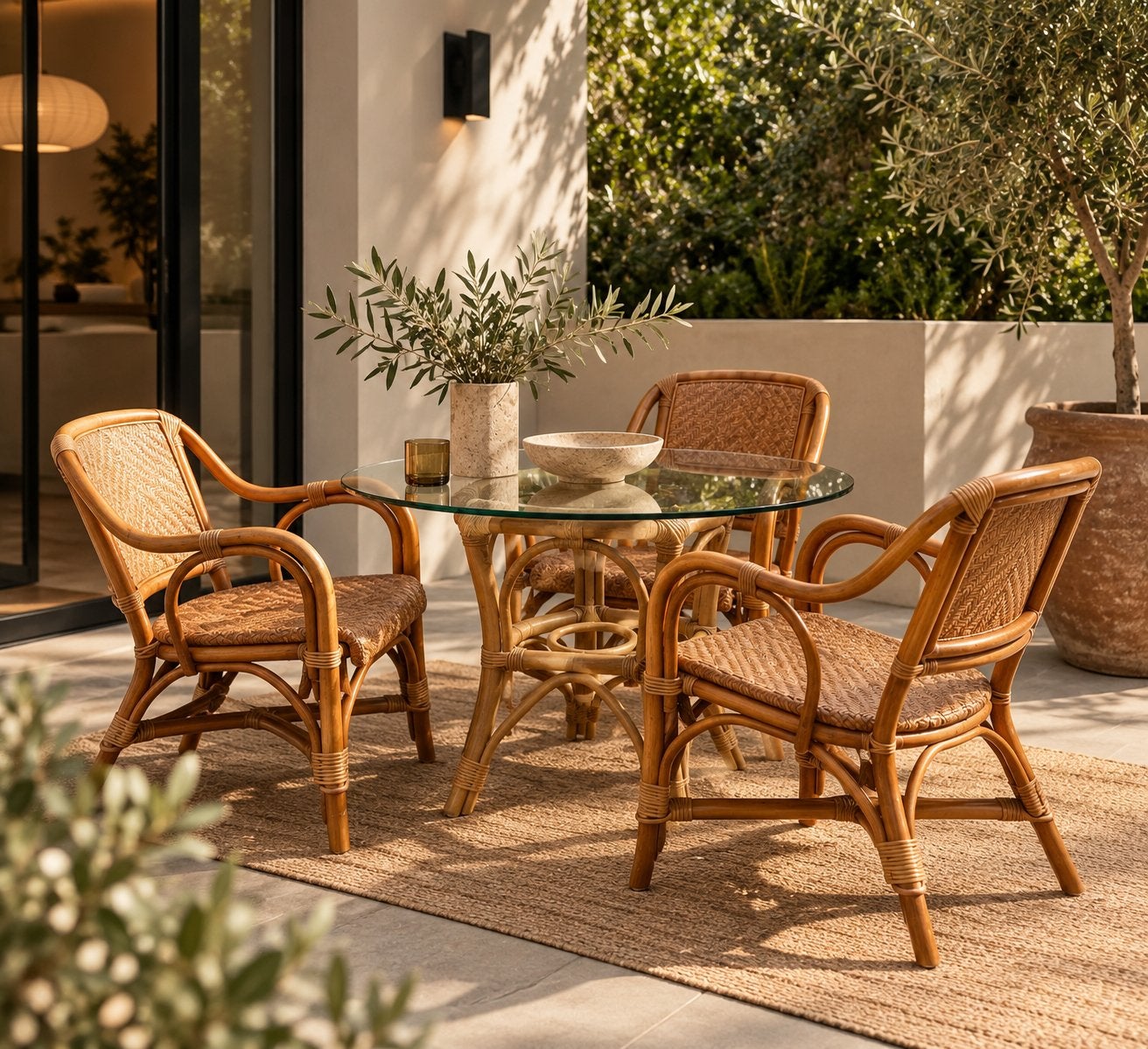 Rotan tuinset franse bistro retro jaren 60 70 tafel tuin, Ophalen, Gebruikt, Eettafel, Rotan