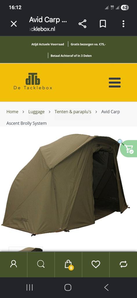 Avid Ascent Brolly in nieuwstaat !, Watersport en Boten, Hengelsport | Karpervissen, Zo goed als nieuw, Overige typen, Ophalen