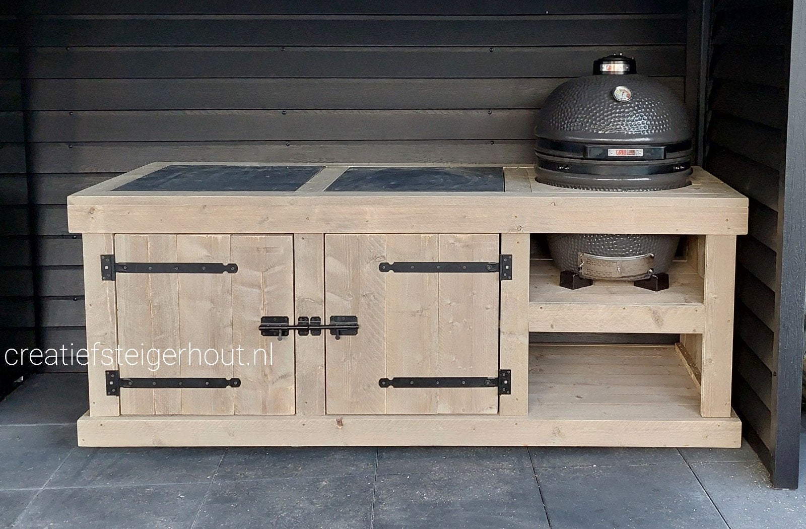 Buitenkeuken steigerhout verrijdbaar grill kamado mancave, Verzenden, Nieuw, Houtskool, Inbouw