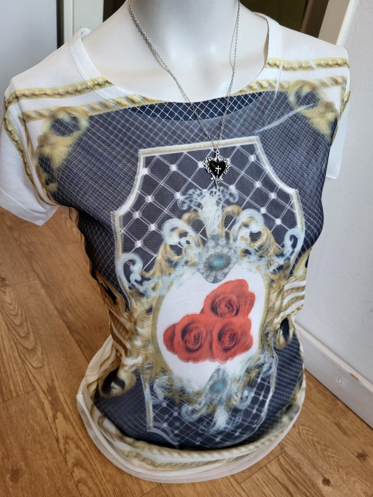 Y2K Style Grafische Esthetiek Barok Top met Rozen en Gouden, Meerkleurig, Ophalen of Verzenden, Zo goed als nieuw, Vintage