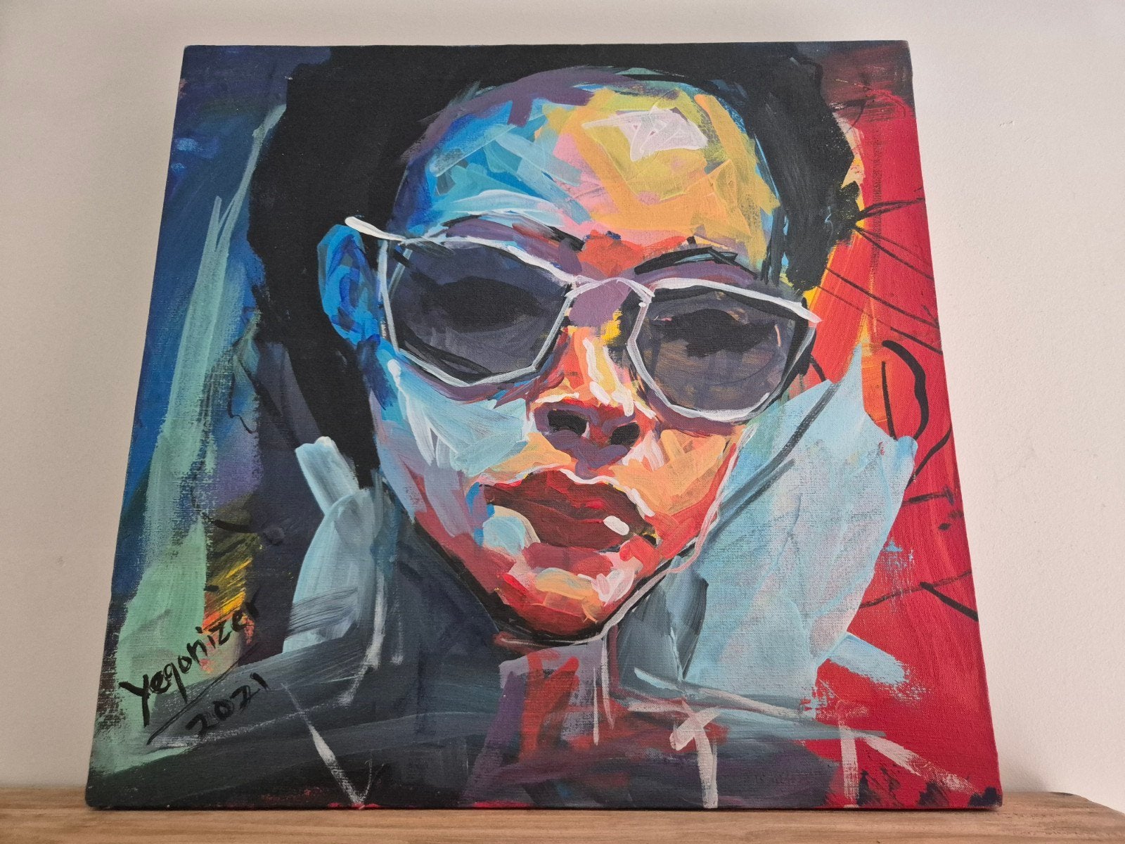Portret schilderij gemaakt door Yegonizer uit Kenia, Acrylverf, Gesigneerd, Ophalen of Verzenden, Portret