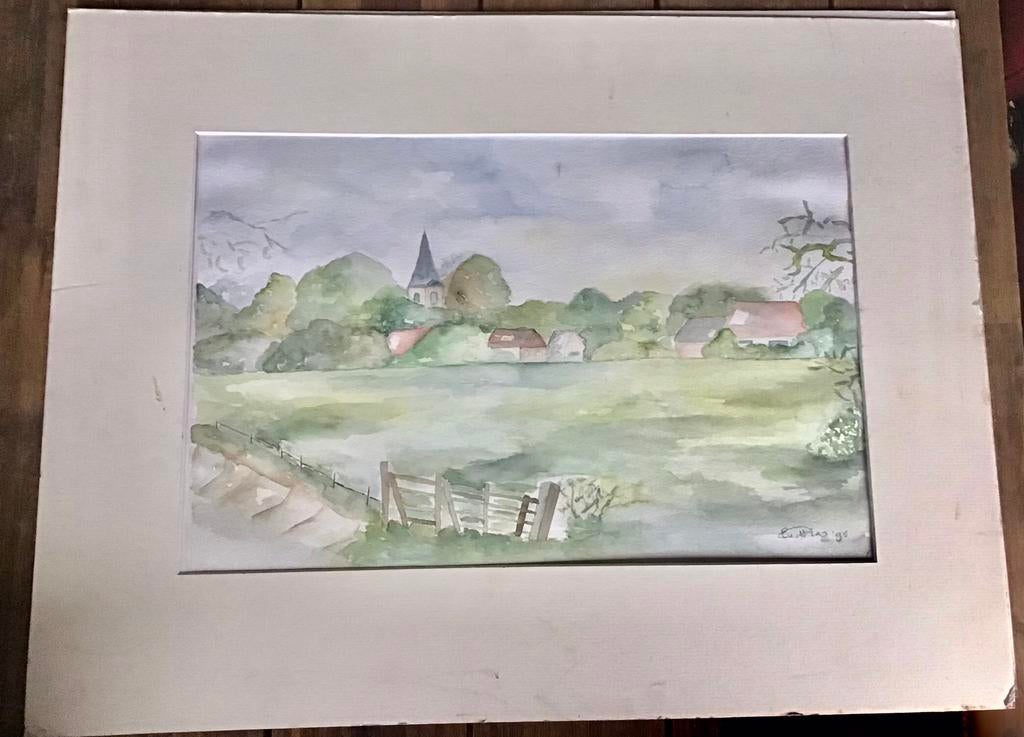 MOOIE GESIGNEERDE AQAUREL 1995, Antiek en Kunst, Kunst | Schilderijen | Klassiek, Ophalen of Verzenden
