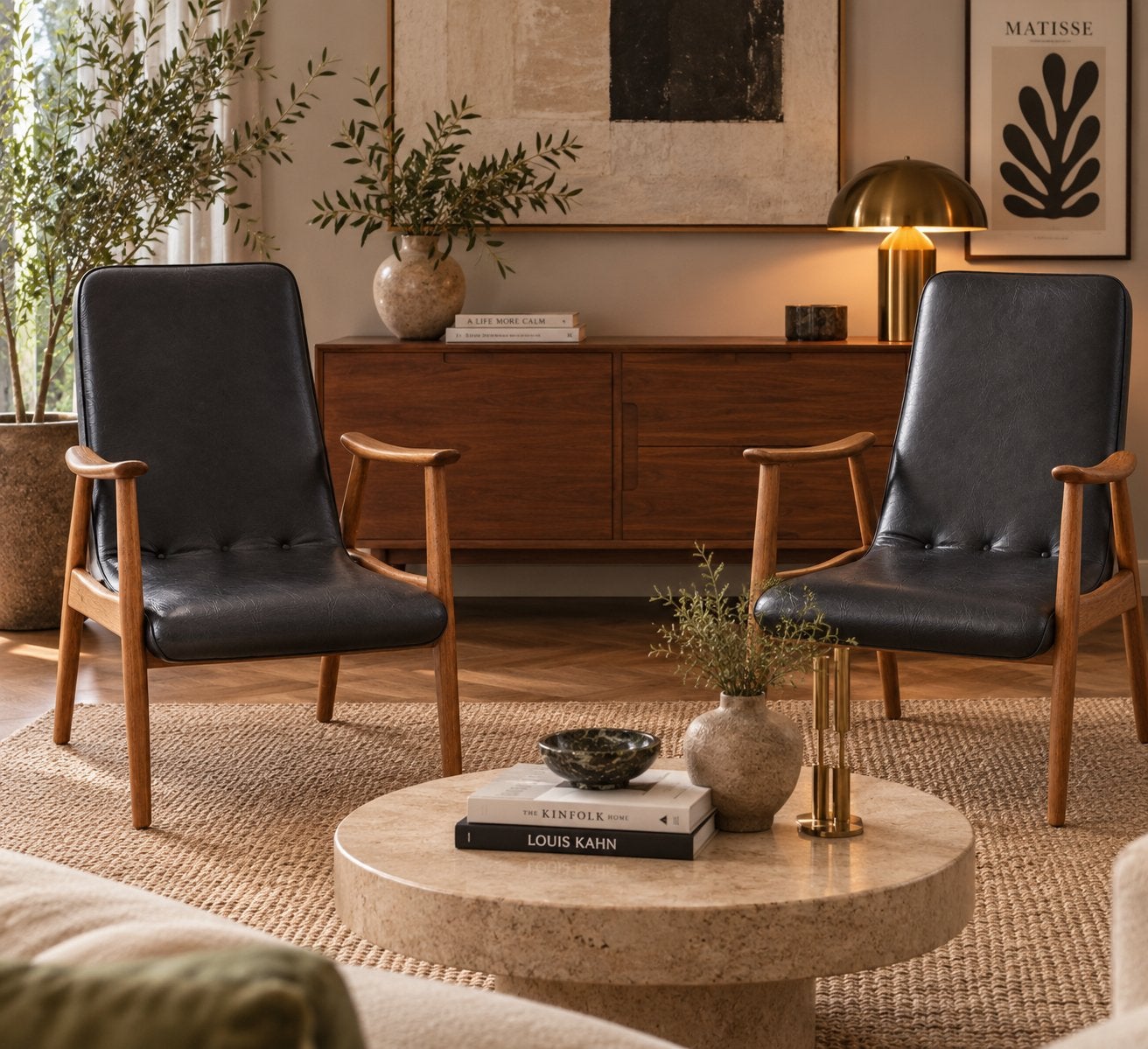 Foto 7 van Set van 2 Louis van Teeffelen WéBé fauteuils – teak & skai