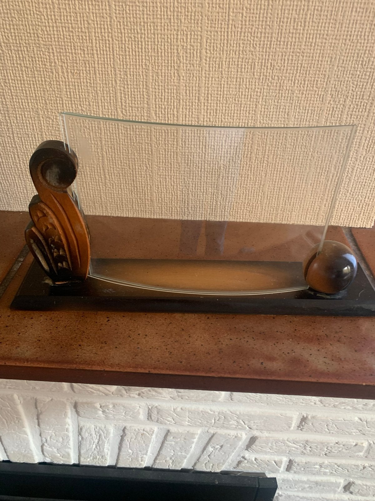 Antiek fotolijstje met gebogen glas en houten details, Ophalen, Bruin, Gebruikt, Fotolijst