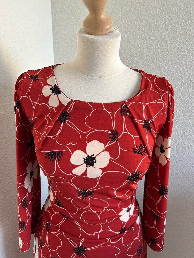 King Louie maat L rode bloemen mona dress 2961, Maat 42/44 (L), Ophalen of Verzenden, Zo goed als nieuw, Knielengte