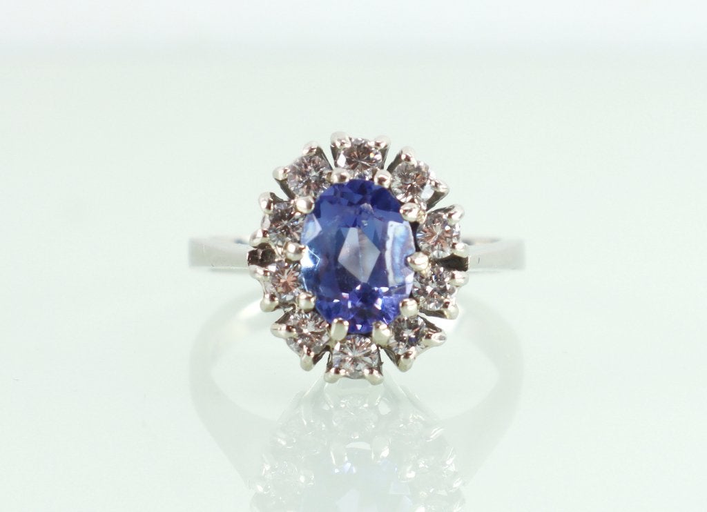 Vintage witgouden ring tanzaniet briljant, Ophalen of Verzenden, Goud, Ring, Met edelsteen