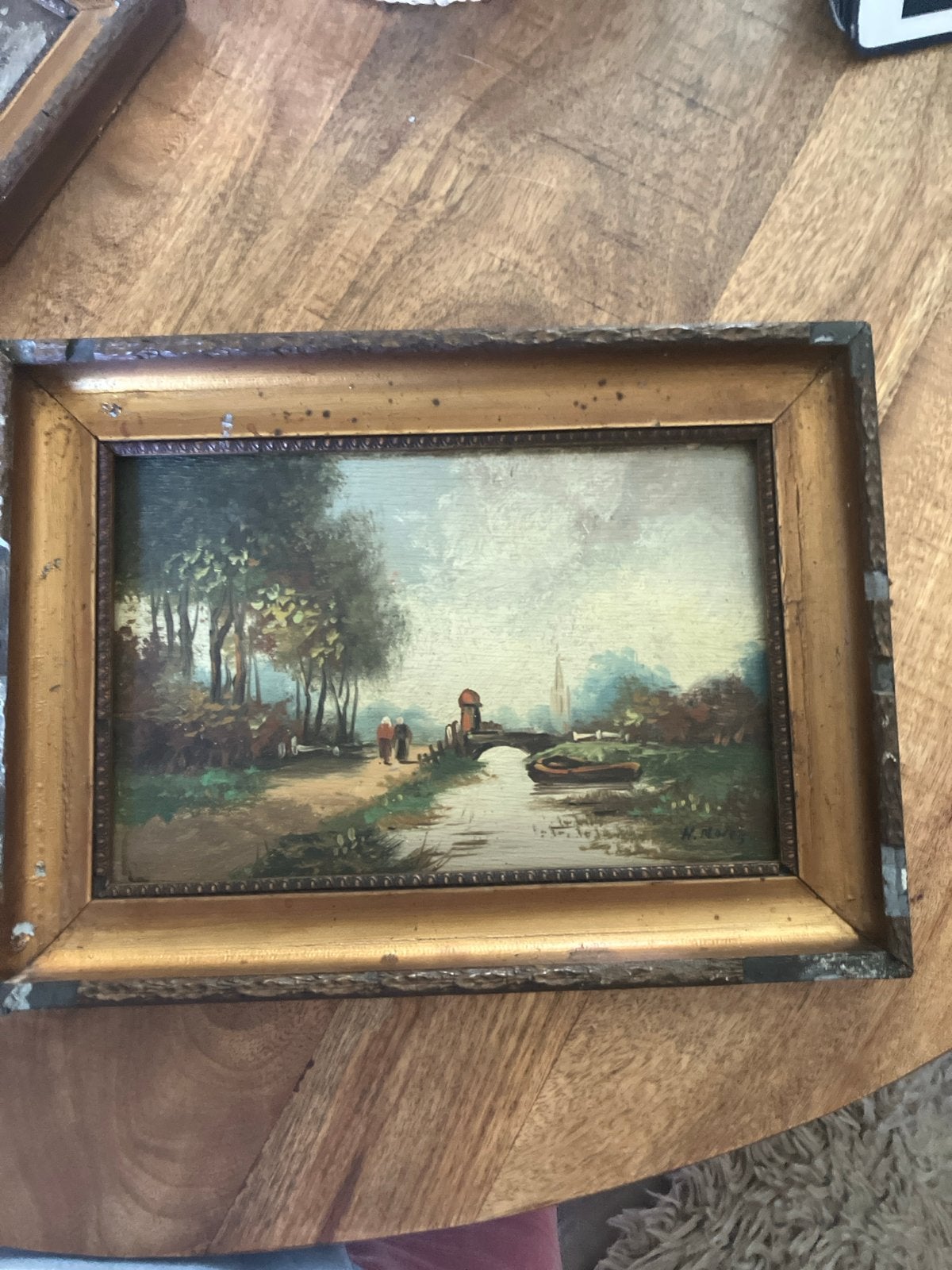 Twee Antieke Schilderijtjes: Landschappen in Oude Lijsten, Ophalen of Verzenden