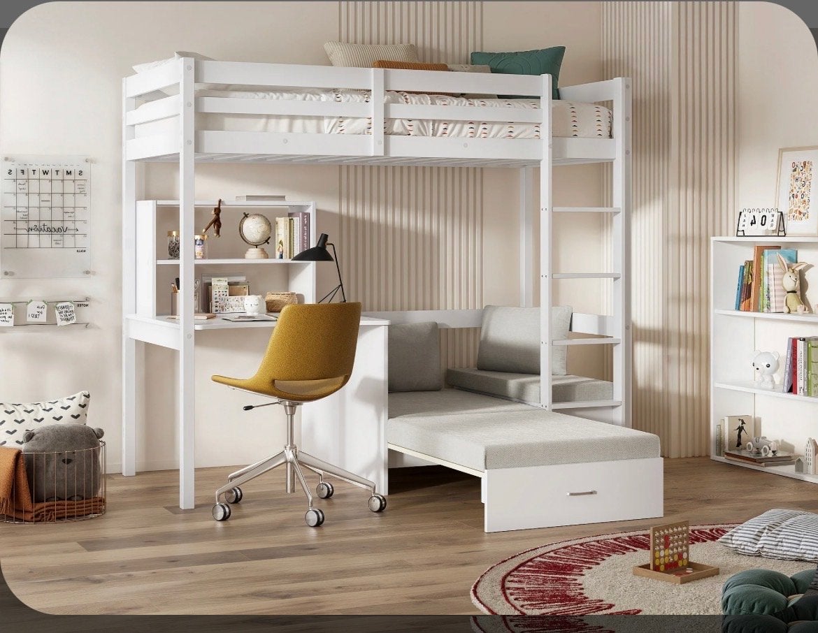 Hoogslaper Beter Bed met logeerbed en bureau, Ophalen, Gebruikt, Eenpersoons, 200 cm