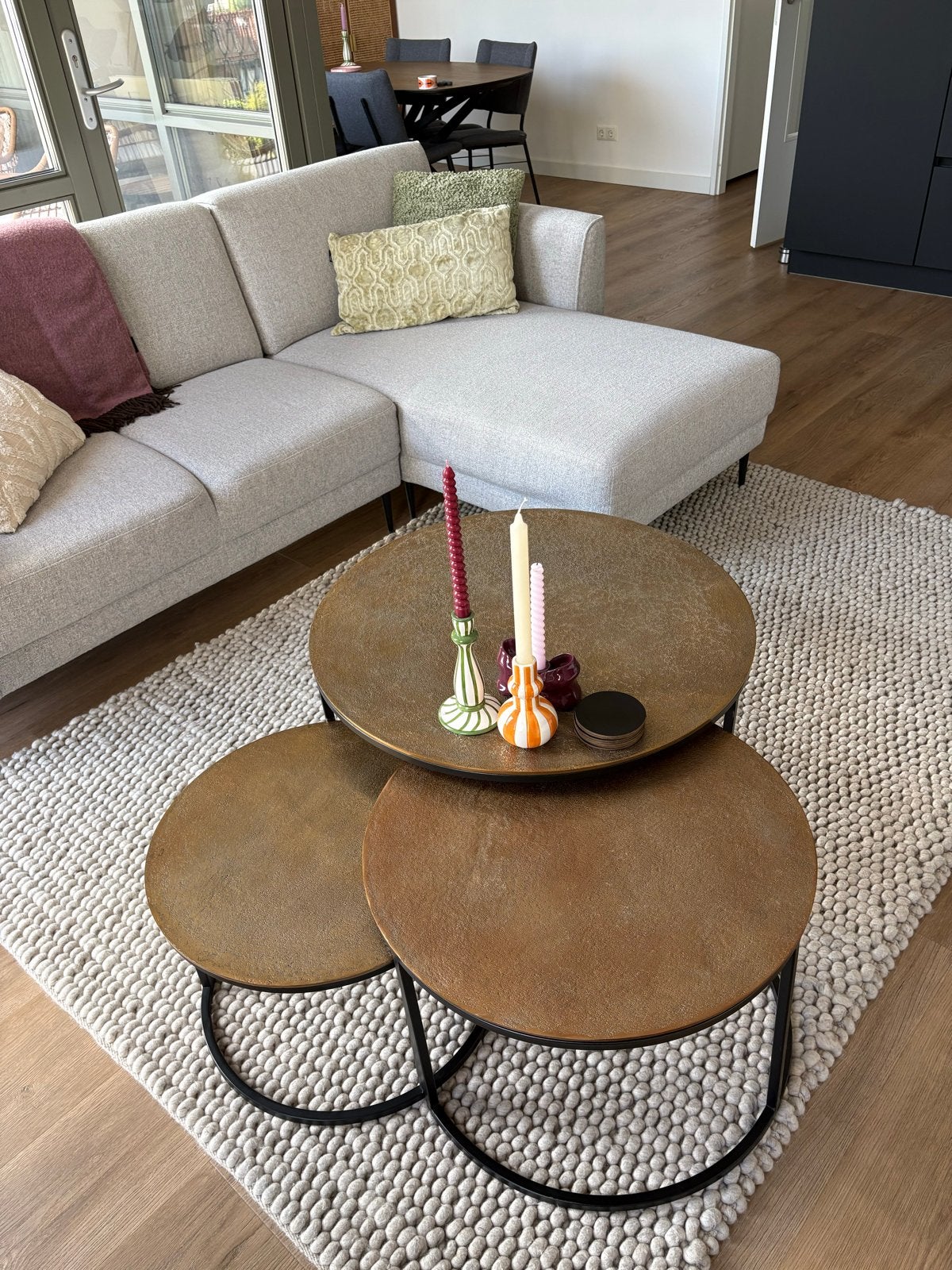 Set van 3 salontafels van De Bommel Meubelen, Ophalen, Gebruikt, Rond, 50 tot 100 cm