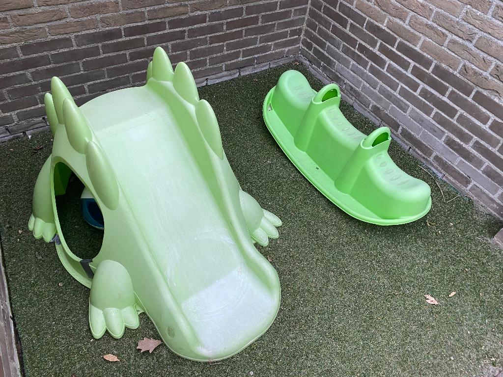 Glijbaan en wip voor buiten., Ophalen, Gebruikt, Glijbaan