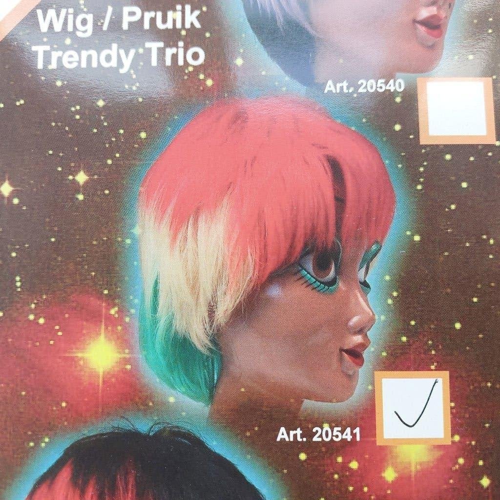Pruik Trendy Trio - Rood/Geel/Groen - Carnaval - Nieuw, Ophalen of Verzenden, Nieuw, Carnaval