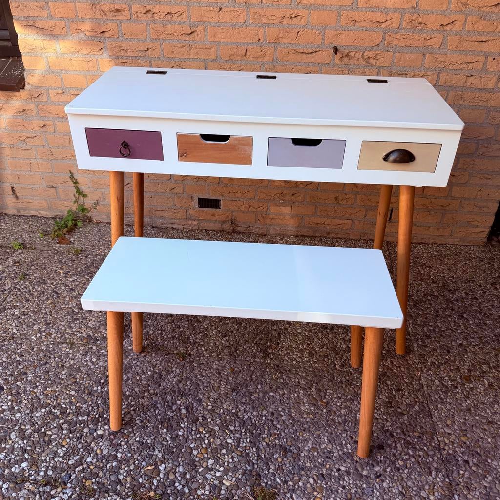 Meisjes Witte kaptafel met spiegel en krukje, Ophalen, Gebruikt, 50 tot 100 cm, Minder dan 100 cm