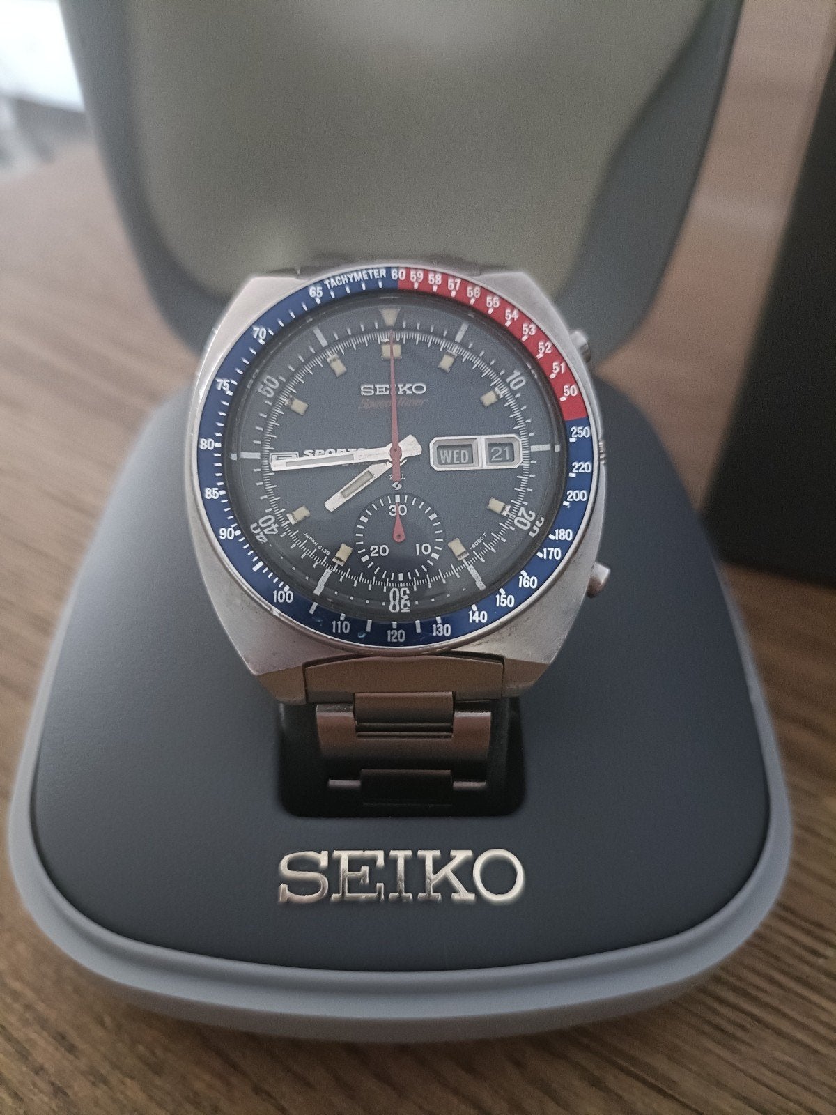 Seiko 5 Sportshorloge Poque Blue-Dail Water70mReset Zie Foto, Seiko, IOS, Zo goed als nieuw, Verzenden