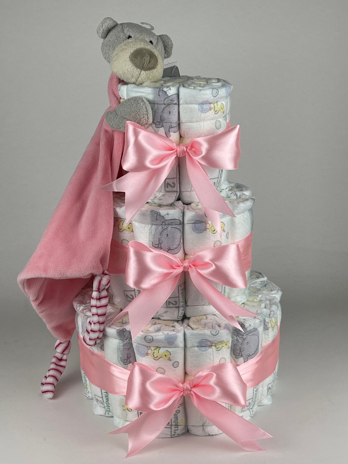 Luiertaart meisje knuffeldoek beer roze - Ideaal kraamcadeau, Ophalen of Verzenden, Nieuw, Kraamcadeau