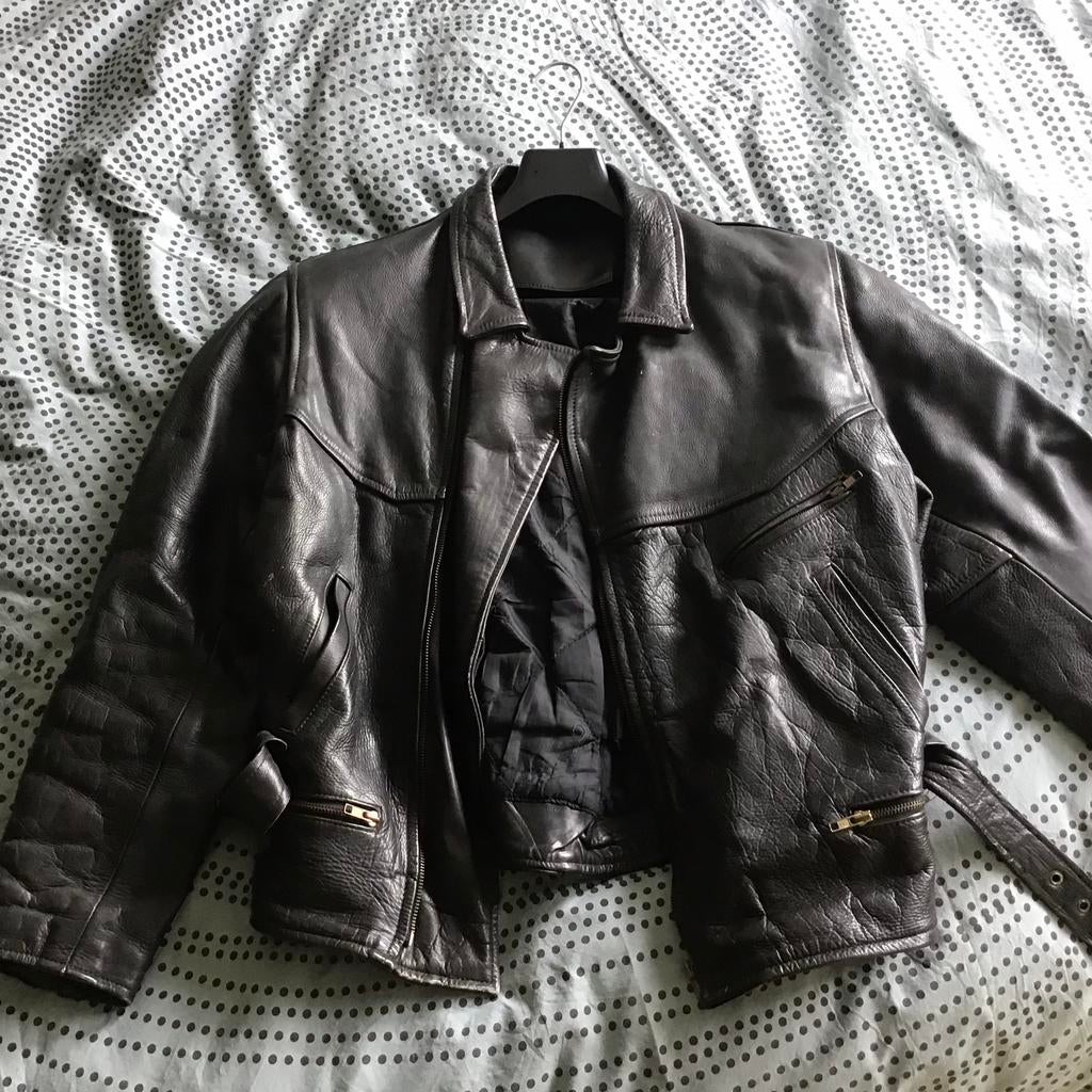 Retro motorjas Maat XL ( valt als L ) zwart leer, Ophalen, Gedragen, Maat 52/54 (L), Zwart