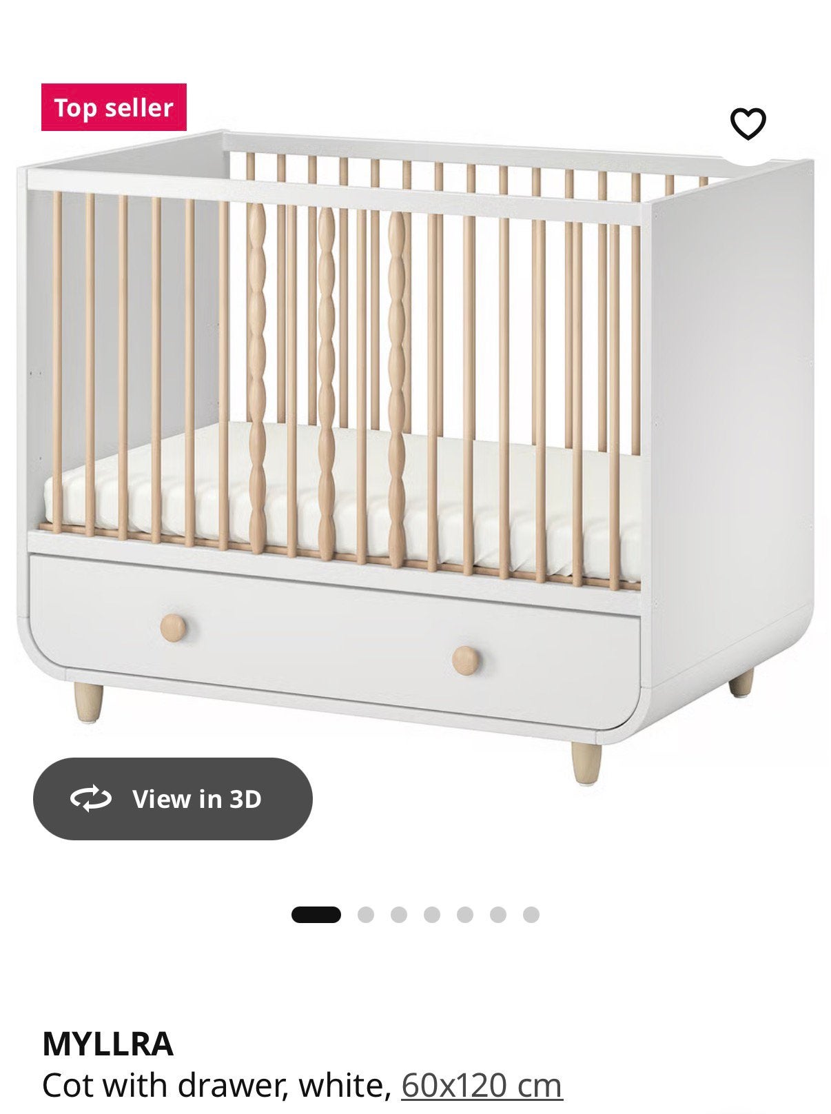 Myllra Ikea Cot, Kinderen en Baby's, Kinderkamer | Bedden, Ophalen, Zo goed als nieuw, Minder dan 140 cm, Minder dan 70 cm