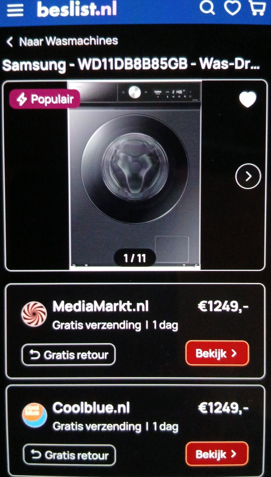 samsung wasmachine en droger in1, Witgoed en Apparatuur, Ophalen, 10 kg of meer, Nieuw, 1600 toeren of meer