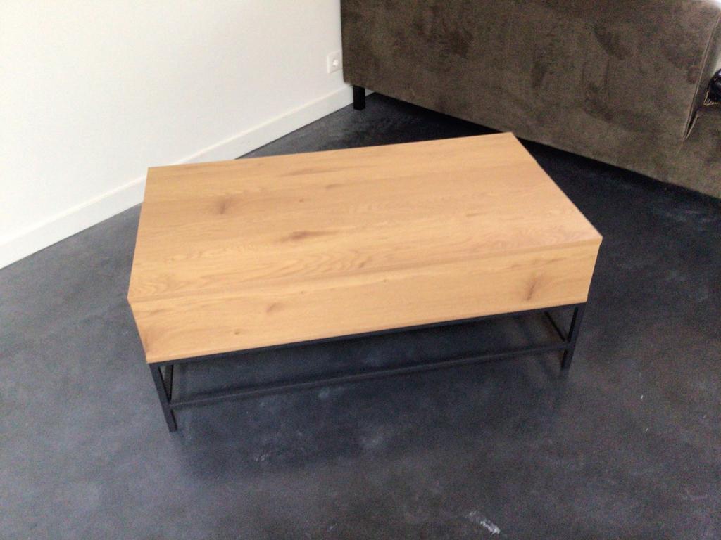 Salontafel Jysk AABENRAA opklapbaar blad in warm eiken kleur, Ophalen, Gebruikt, 100 tot 150 cm, 50 tot 100 cm