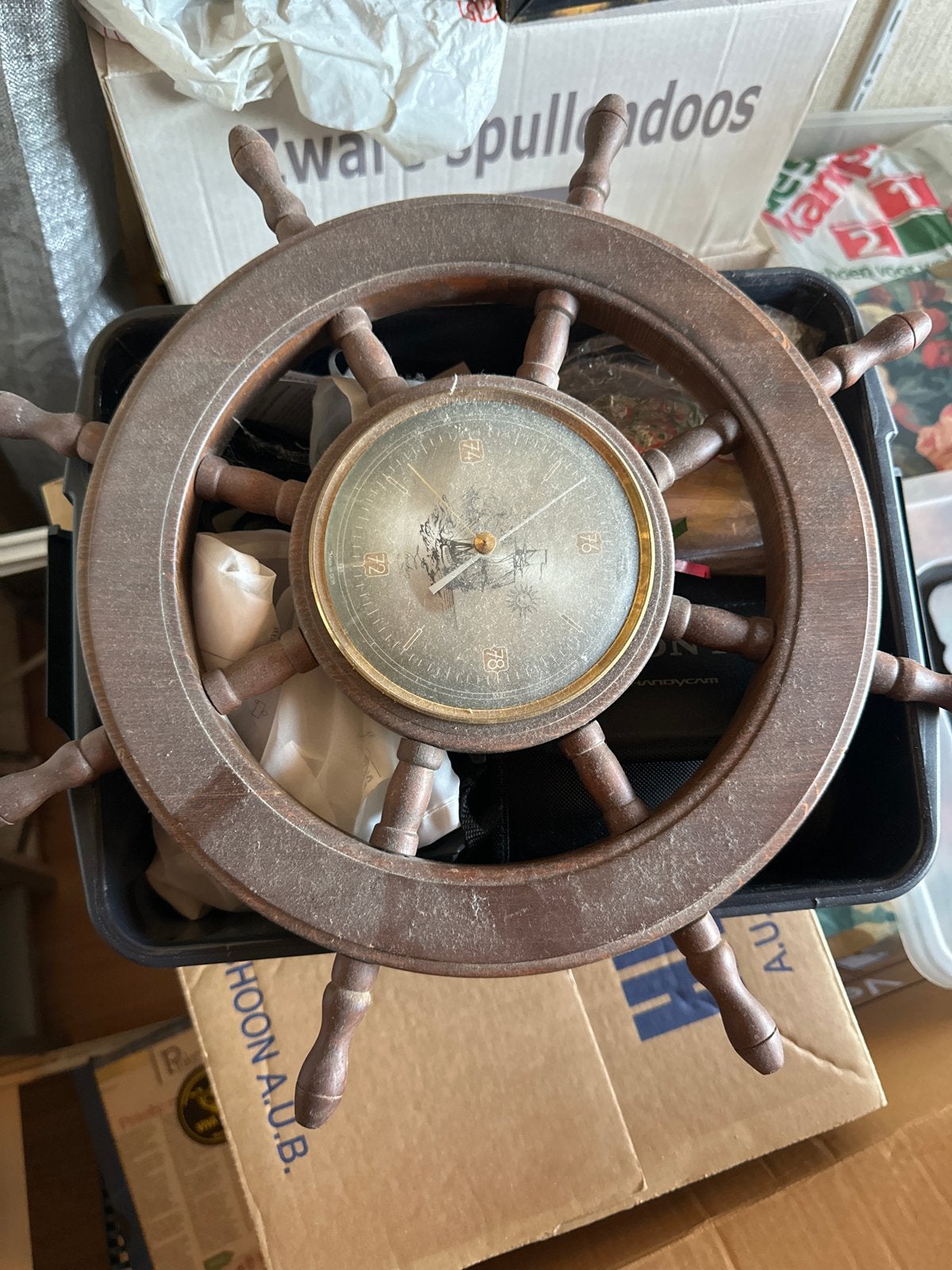 Decoratief scheepsroer met barometer, Ophalen, Gebruikt