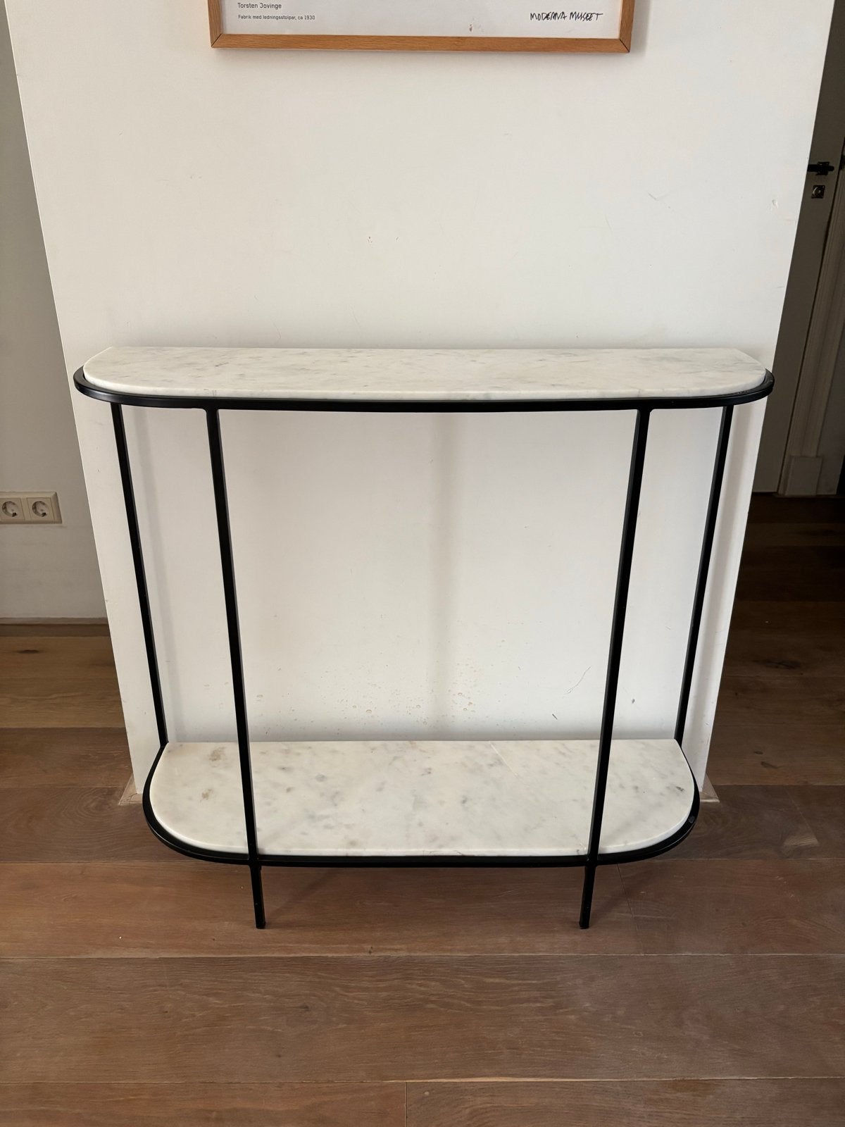 Marble consol Marmeren console tafel met zwart metalen frame, Ophalen, Gebruikt, 100 tot 150 cm, Metaal