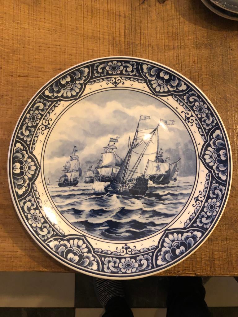 Royal Delft - 1653 Delfts Blauw Wandbord met Schepen, Ophalen