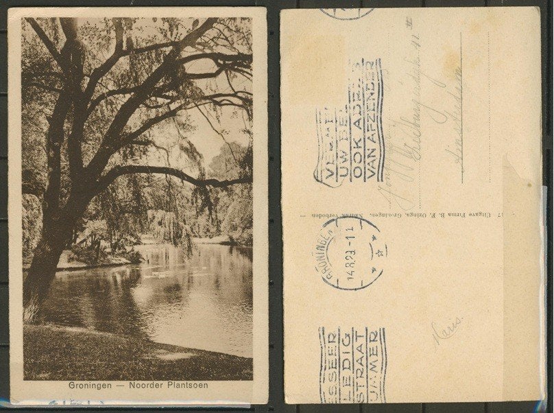 Groningen 1929 Noorder Plantsoen Ansichtkaart f-259 jdu, Ophalen of Verzenden, 1920 tot 1940, Gelopen, Natuur