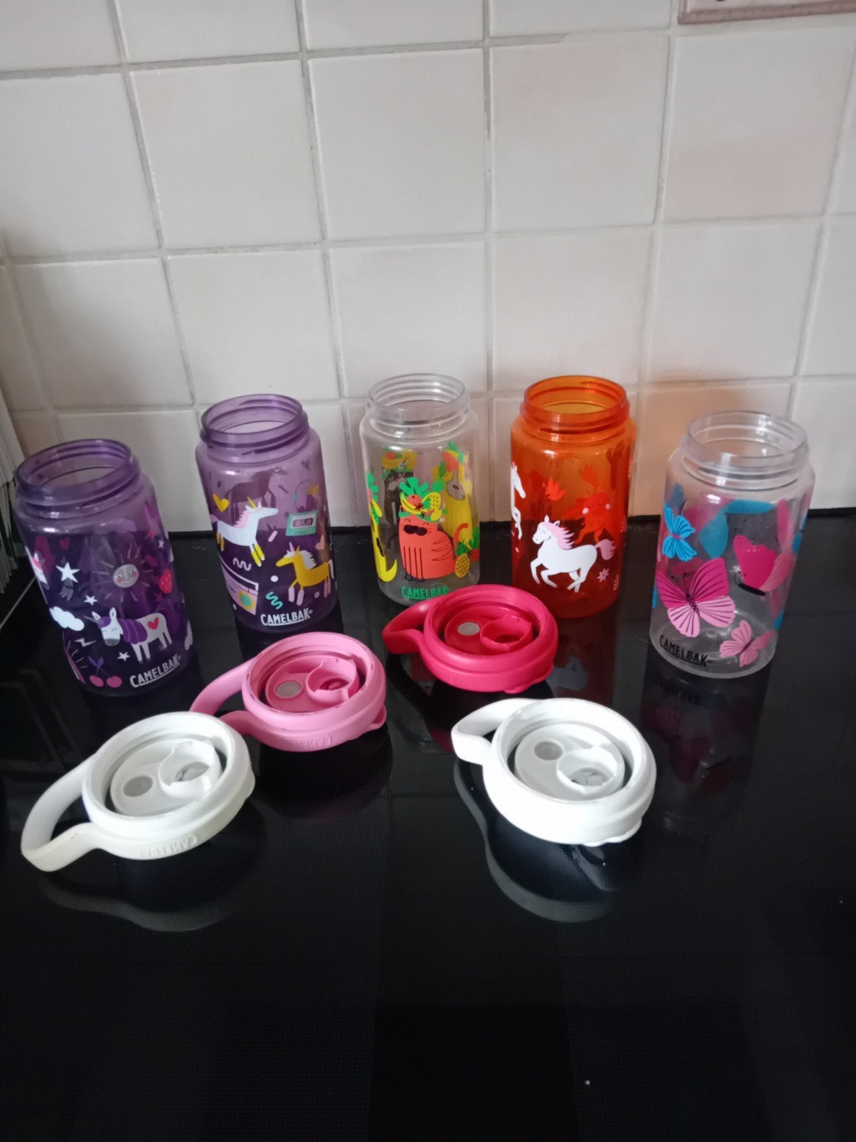 Camelbak drinkflessen met verkleurde deksels, Ophalen of Verzenden, Gebruikt