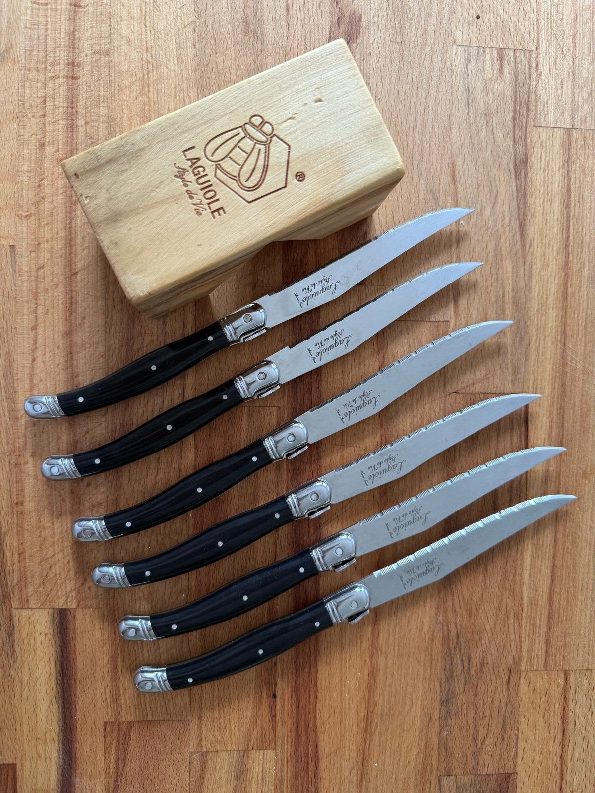 6 Laguiole Style de Vie steakmessen met houder, Ophalen of Verzenden, Zwart, Metaal, Overige merken