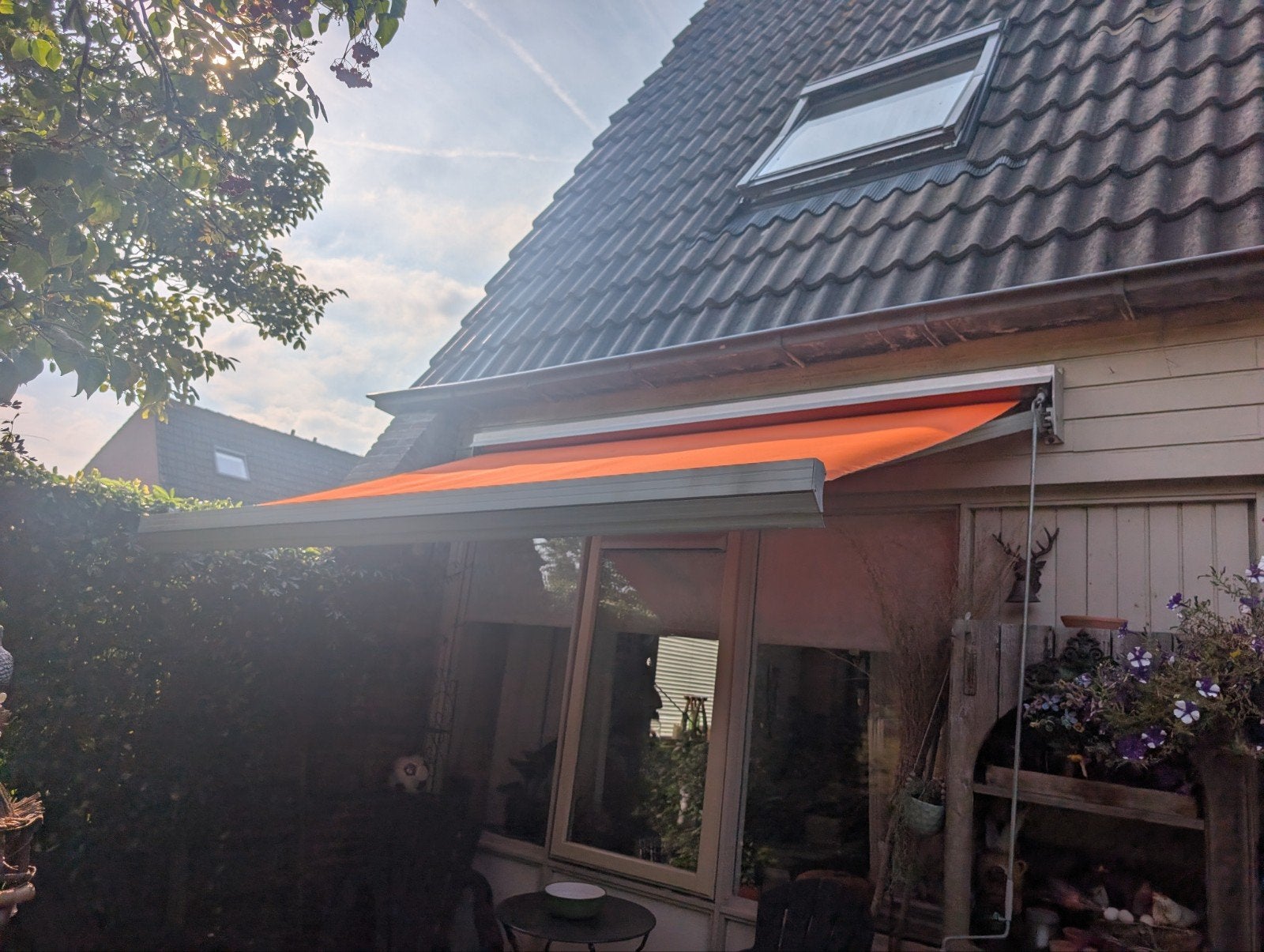 zonnescherm circa 280 cm, Tuin en Terras, Zonneschermen, Ophalen, Gebruikt, 250 cm tot 450 cm, Knikarmscherm