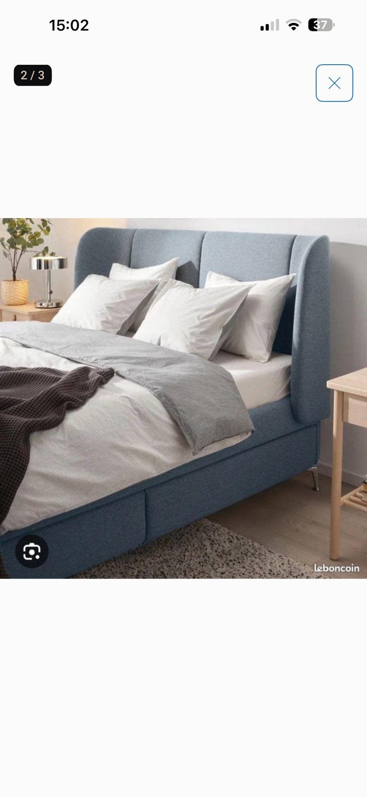 Tufjord bed 160, blauw/denim, met matras en lattenbodem, Huis en Inrichting, Slaapkamer | Bedden, Blauw, Tweepersoons, Ophalen of Verzenden