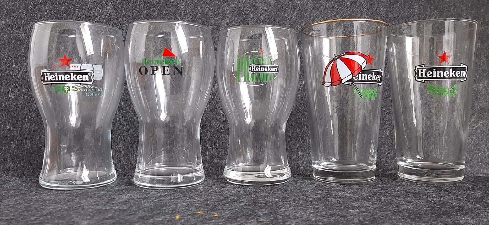 5 speciale Heineken bierglazen., Ophalen of Verzenden, Zo goed als nieuw, Glas of Glazen, Heineken