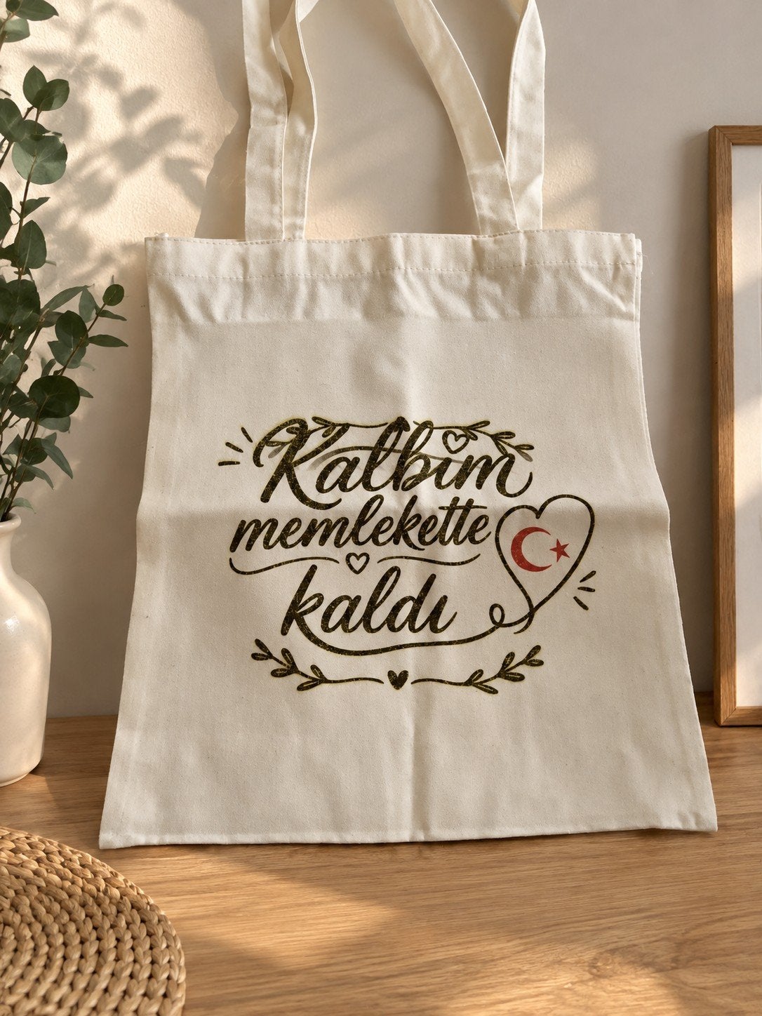 Zelf bedrukte tas met Turkse tekst - Kalbim memlekette kaldı, Ophalen of Verzenden, Nieuw, Wit, Shopper