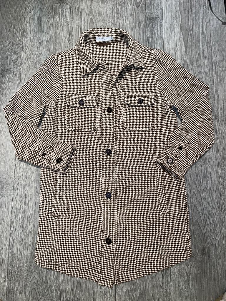 COSTES pied de poule beige bruine coat jas mt M / L, Maat 38/40 (M), Beige, Ophalen of Verzenden, Zo goed als nieuw
