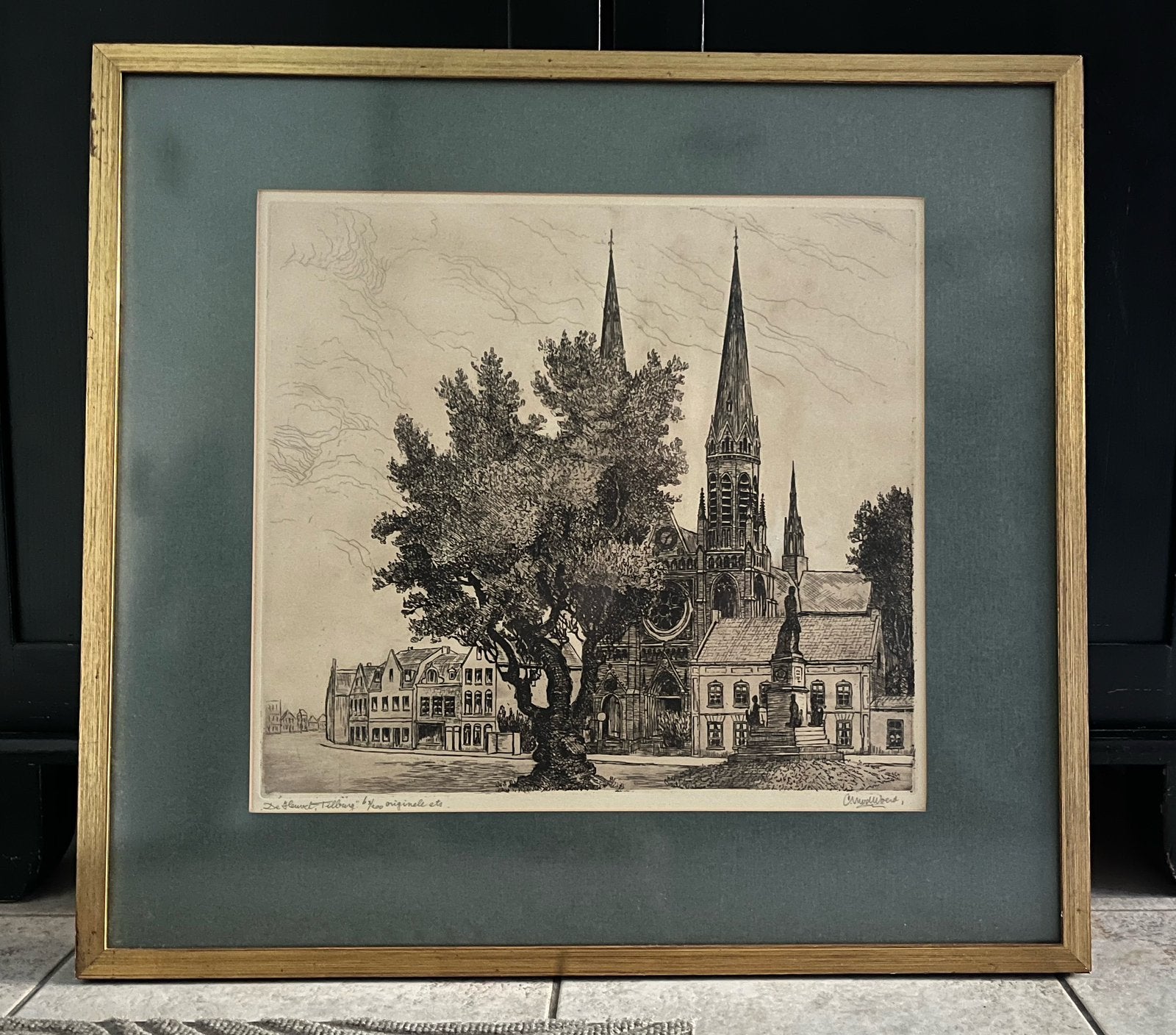 De Heuvel, Tilburg van Cor van der Woerd, Antiek en Kunst, Ets, Stadsgezicht, Ophalen of Verzenden, Gesigneerd