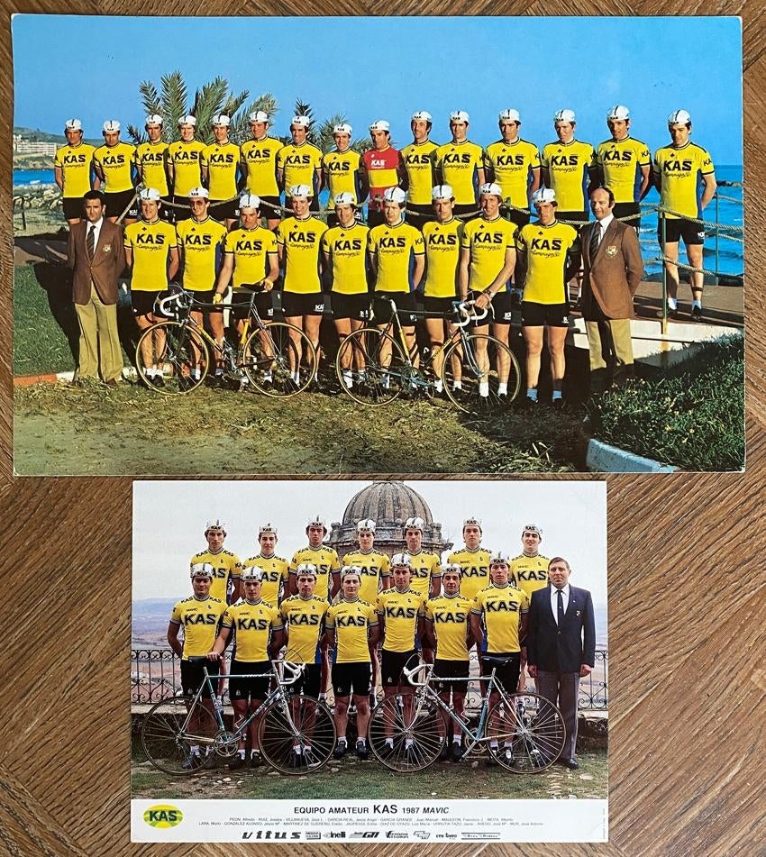 Wielrennen 2x fotokaart KAS – wielerploeg 1979 en 1987, Ophalen of Verzenden, Overige typen