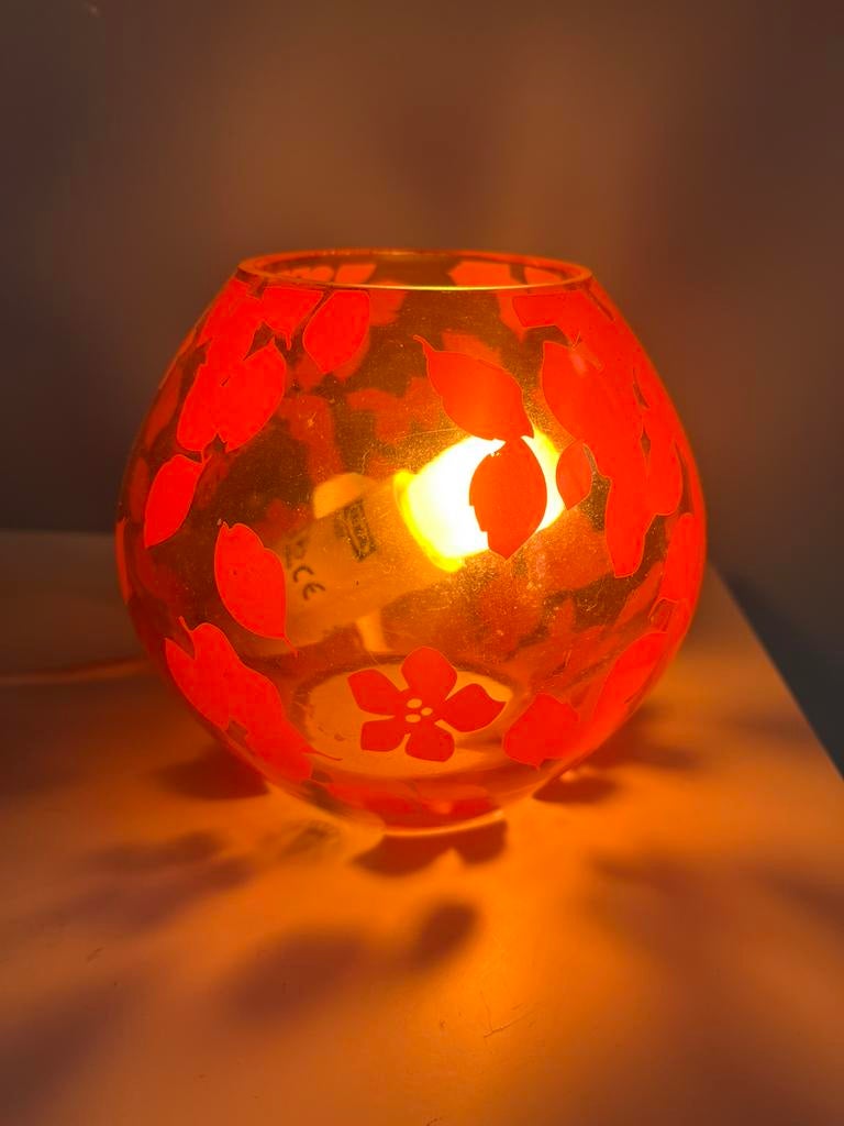 Ikea Knubbig tafellampje oranje rood, bloemen vlinders., Ophalen of Verzenden, Minder dan 50 cm