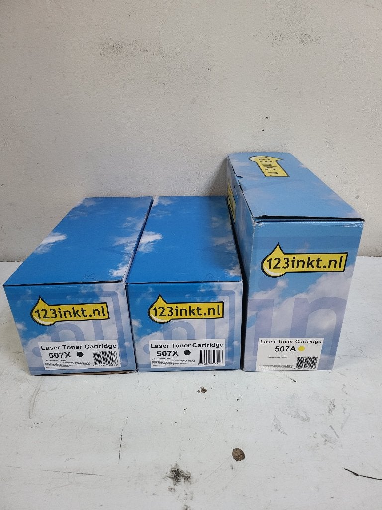 HP 507X (CE400X) toner zwart 2x/HP 507A (CE402A) Yellow 1x, Ophalen of Verzenden, Nieuw, Toner, 123 Inkt