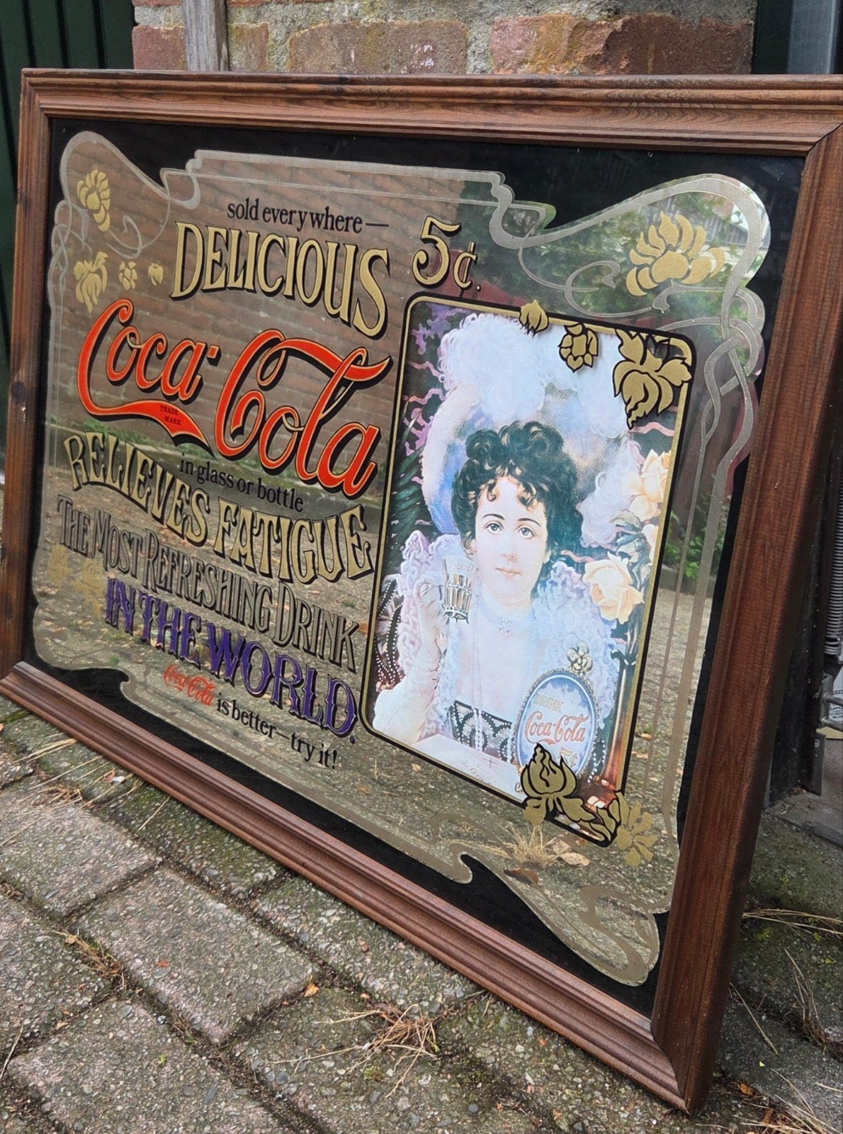 Vintage Coca-Cola spiegel - 'Delicious Coca-Cola', Verzamelen, Ophalen, Gebruikt