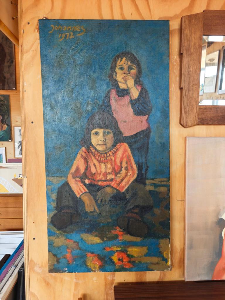 Nostalgisch, naïef kinderportret 'Johannes 1972', Gebruikt, Oorspronkelijke maker, Ophalen of Verzenden, Schilderij