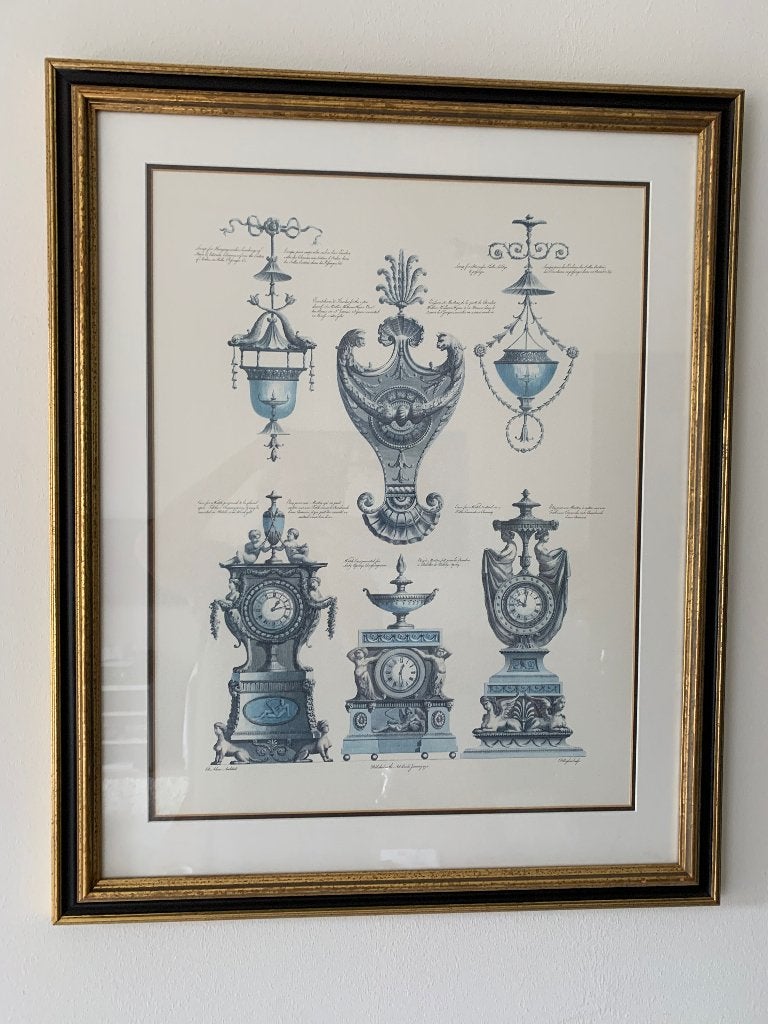 Schilderijen groot neoklassieke meubels in zwarte lijst 2x, Antiek en Kunst, Kunst | Schilderijen | Klassiek, Ophalen, Tekening