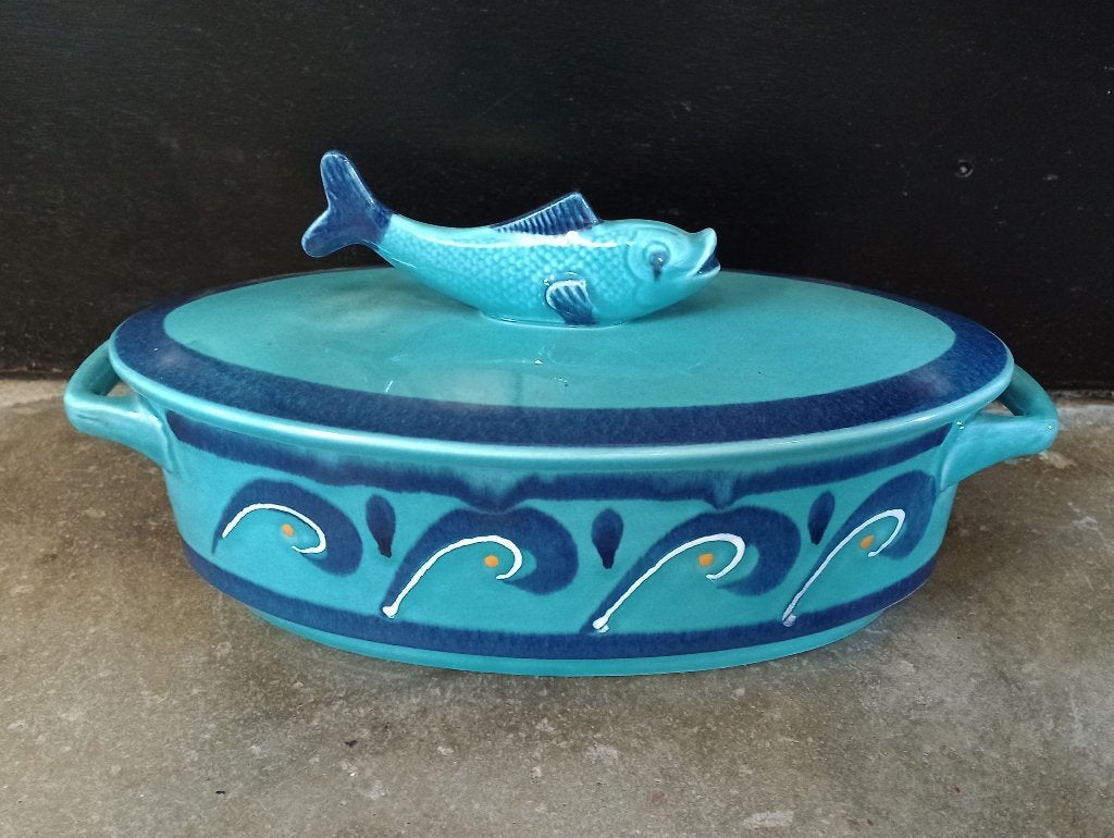 Leuke blauwe visschaal / vis schaal van aardewerk, Landelijk/Boerenbont, Ophalen of Verzenden, Aardewerk, Schaal of Schalen