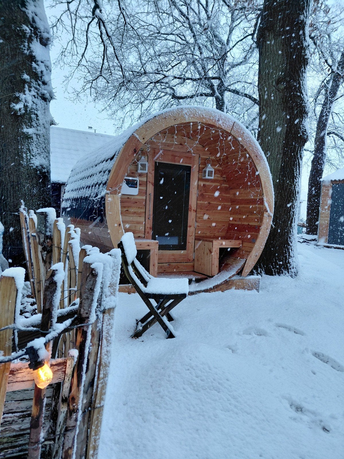 Barrelsauna XXL | Lig Sauna | tiny house | Ø216 x 282cm., Sport en Fitness, Sauna, Ophalen, Zo goed als nieuw, Fins of Traditioneel