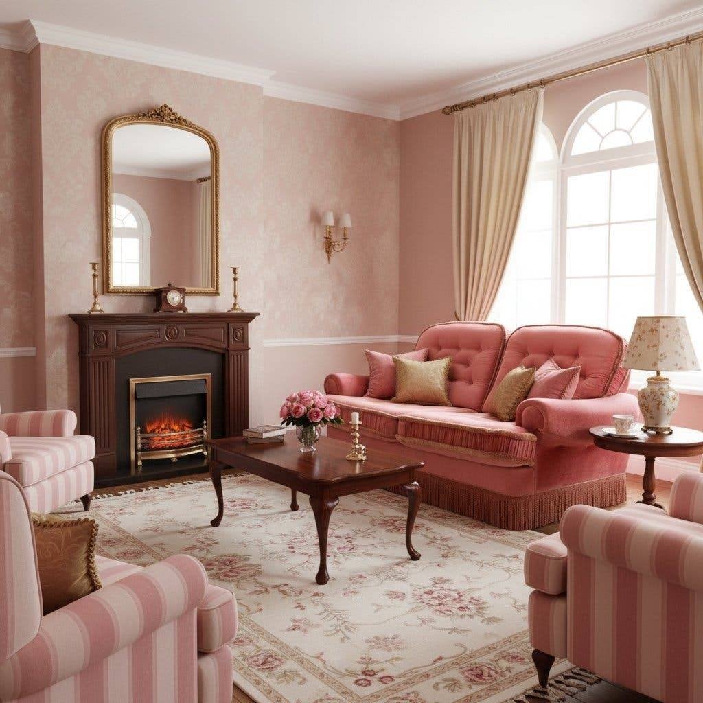 Vintage roze tweezit / zetel / canapé met franjes, Ophalen