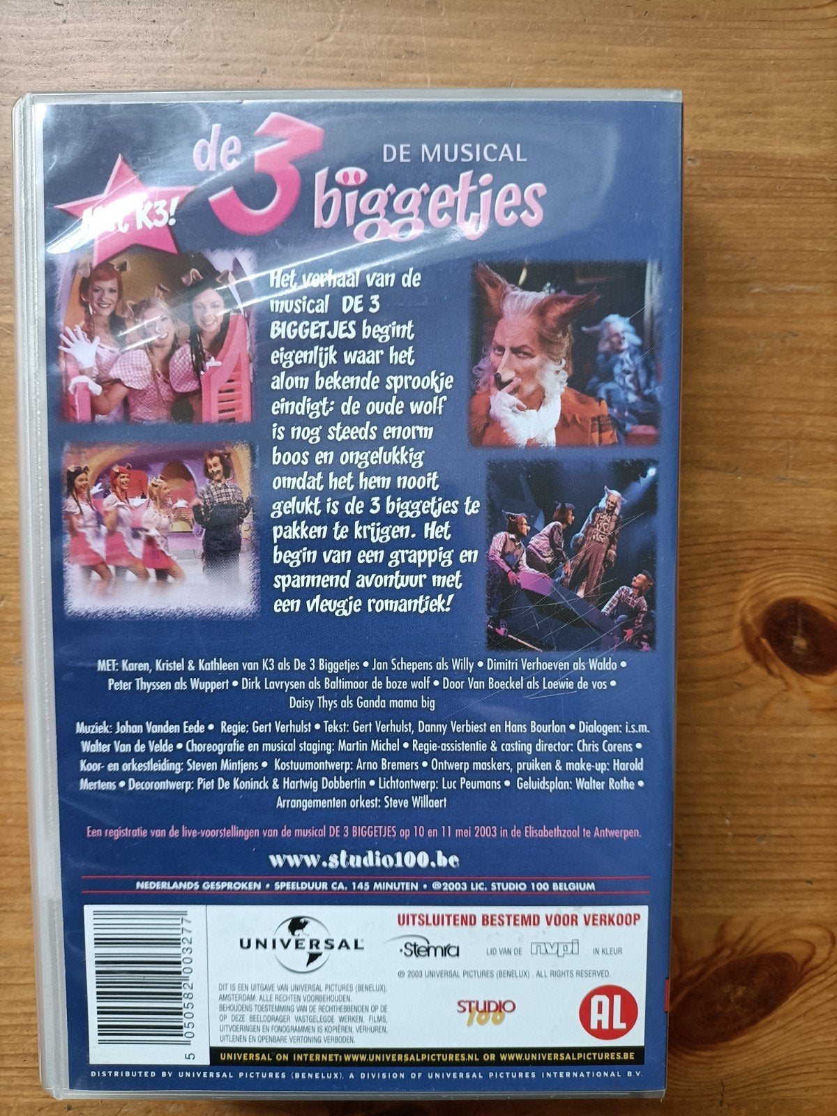 De 3 biggetjes K3 videoband vhs Stdio 100, Alle leeftijden, Ophalen of Verzenden, Zo goed als nieuw