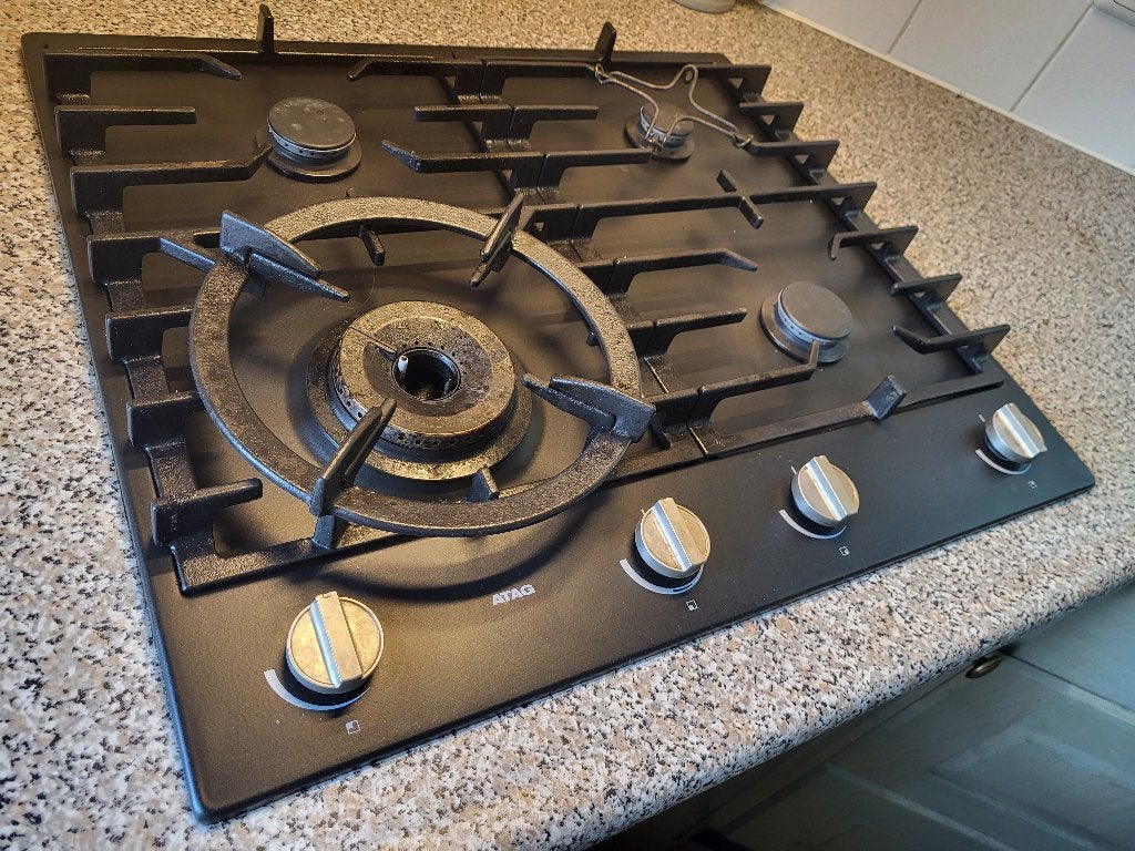 Atag gaskookplaat 60 cm met wokbrander, Witgoed en Apparatuur, Kookplaten, Ophalen, Gebruikt, 4 kookzones, Inbouw