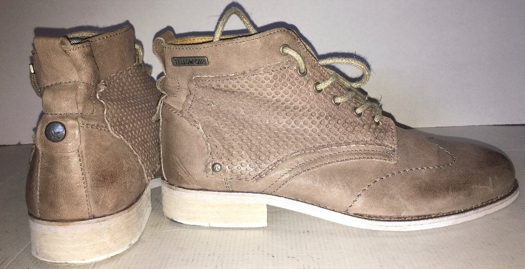 YELLOW CAB Taupe bruine geheel leren hoge heren schoenen 41, Kleding | Heren, Overige kleuren, Ophalen of Verzenden, Zo goed als nieuw