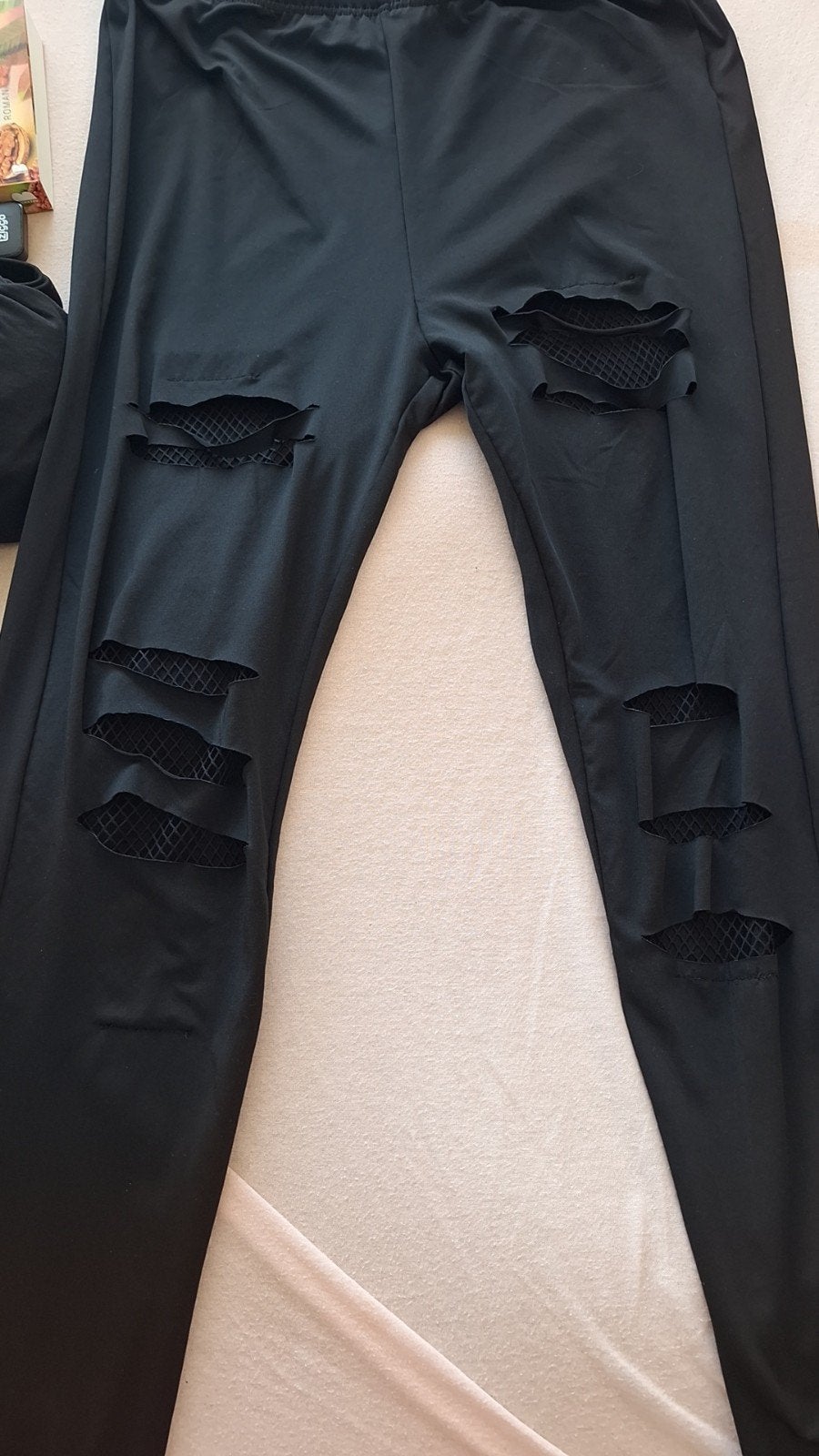 Zwarte gescheurde legging met mesh details xl, Kleding | Dames, Zwart, Maat 46/48 (XL) of groter, Ophalen of Verzenden, Onbekend