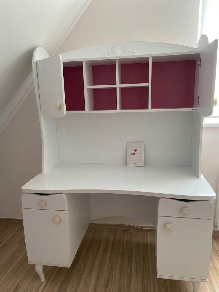Cilek Flora Kinderbureau met Opzetkast - Wit/Fuchsia, Ophalen, Gebruikt, Met lades, Çilek