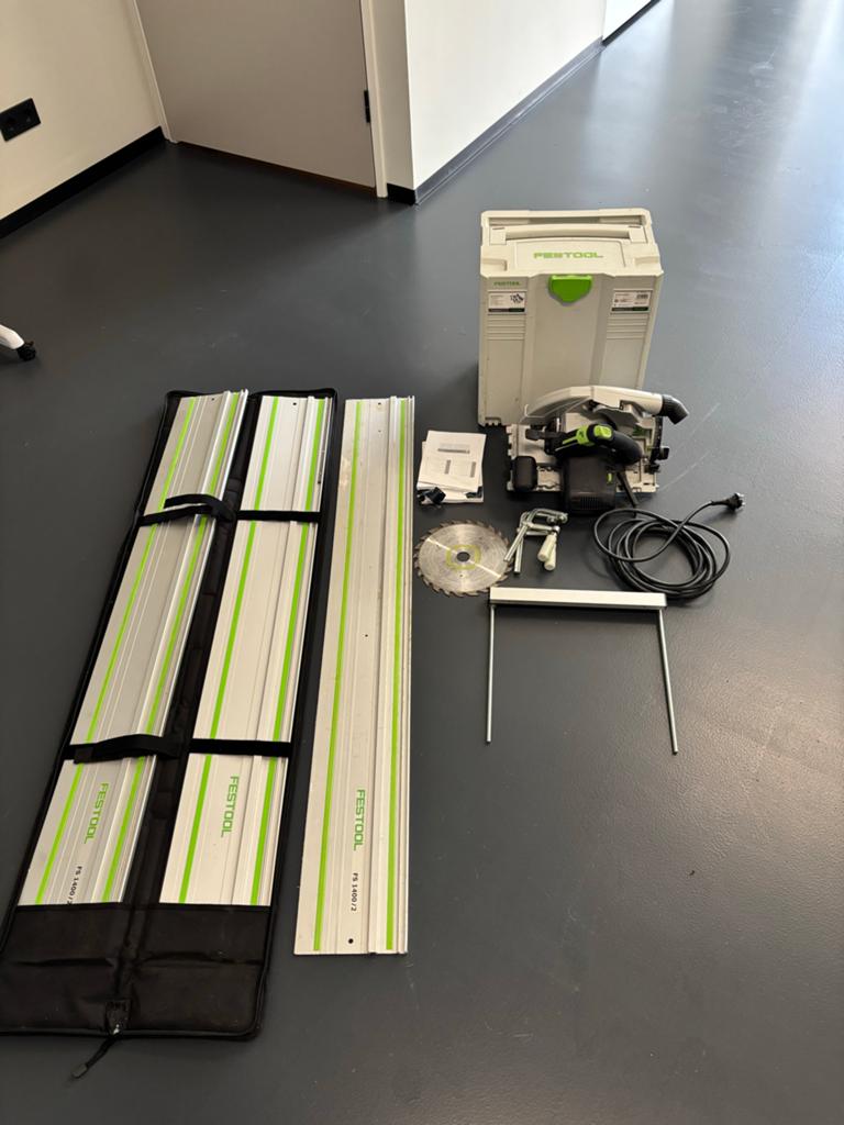 Festool Cirkelzaag HK 85 EB met geleiderails en accessoires, Ophalen, Cirkelzaag, 70 mm of meer, Zo goed als nieuw