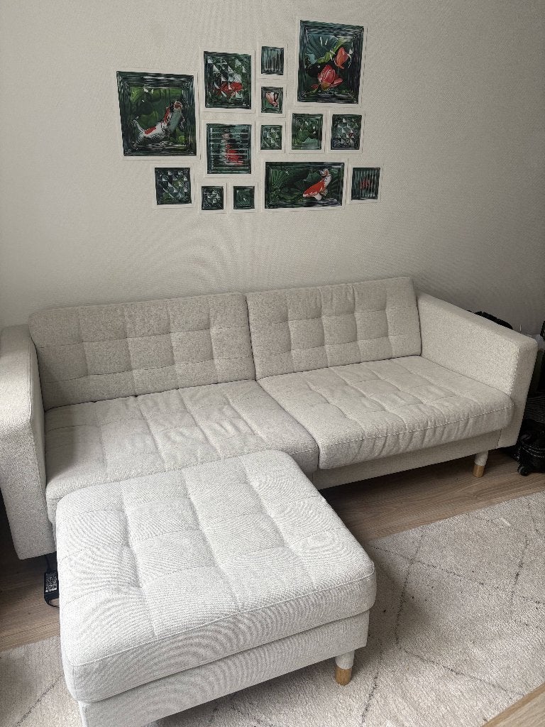 LANDSKRONA grey couch with footstool, Huis en Inrichting, Banken | Sofa's en Chaises Longues, Ophalen, Driepersoons, 75 tot 100 cm